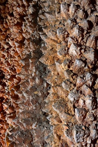 Aven de Suèges (Aveyron) - Paroi d'une salle couverte de cristaux de calcite (détail)(SP-22-0407)