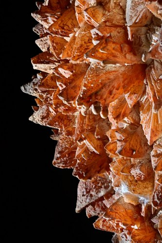 Aven de Suèges (Aveyron) - Cristaux de calcite orange sur une paroi(SP-22-0423)