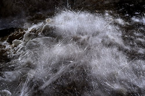 Grotte de Geophysicheskaya (Turkménistan) - Détail d'un amas d'aiguilles de gypse au sol(SP-24-1088)