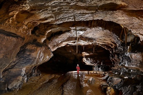 Baradla barlang (Hongrie) - Galerie semi-circulaire avec grande stalactite isolée au plafond(SP-24-2084)