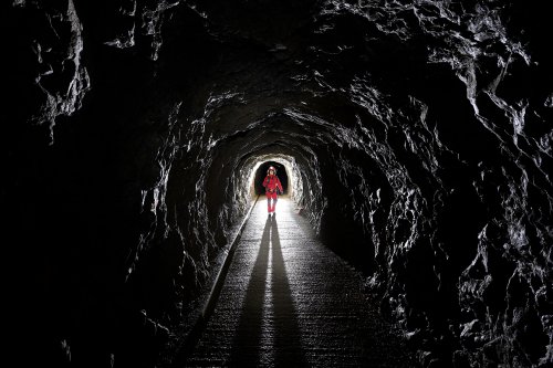 Gouffre de la Pierre Saint-Martin (Pyrénées-Atlantiques) - Spéléo dans le tunnel EDF menant à la salle de la Verna(SP-24-2191)