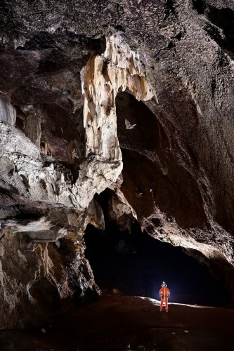 Gcwihaba cave (Botswana) - "Le dragon"  : ensemble concrétionné sur le côté d'une galerie(SP-25-0804)