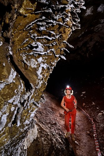 Gecko cave (Botswana) - Paroi jaune oxydée avec des inclusions (spéléo à droite)(SP-25-1023)