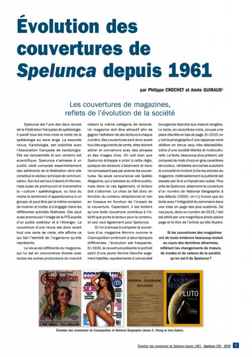Spelunca n°152 (décembre 2018) : Evolution des couvertures de Spelunca depuis 1961