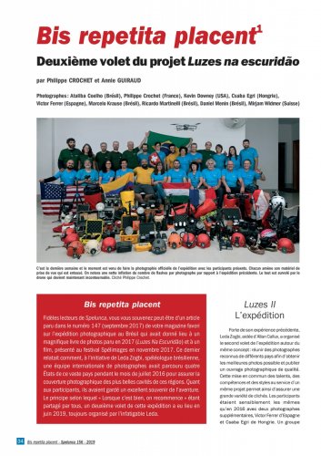Spelunca n°156 (décembre 2019) : Bis repetita placent - Deuxième volet du projet Luzes na escuridão (Article de 10 pages)
