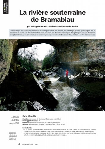 Spelunca n°161 (mars 2021) - La rivière souterraine de Bramabiau (Philippe Crochet, Annie Guiraud, Christophe Subias) - Article de 8 pages.