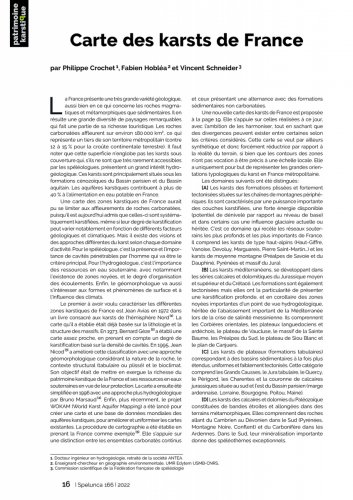 Spelunca n°166 (juin 2022) - Carte des karsts de France (Philippe Crochet, Fabien Hobléa, Vincent Schneider) - Article bilingue (français-anglais) de 4 pages