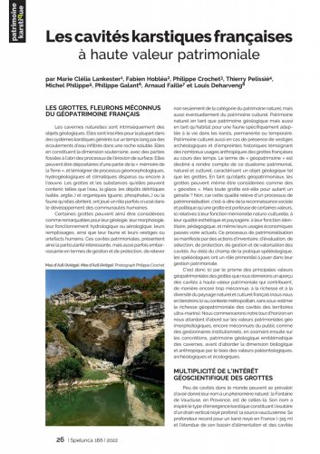 Spelunca n°166 (juin 2022) - Les cavités françaises à haute valeur patrimoniale (Marie Clélia Lankester, Fabien Hobléa, Philippe Crochet &amp; al.) - Article bilingue (français-anglais) de 12 pages