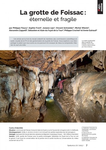 Spelunca n°171 (septembre 2023) - La grotte de Foissac : éternelle et fragile