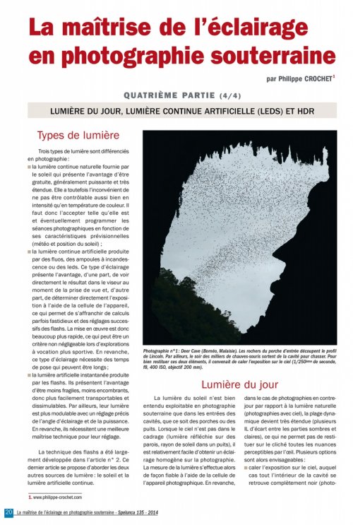 Spelunca n°135 - La maîtrise de l'éclairage en photographie souterraine - Quatrième partie (4/4)