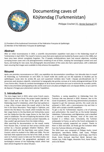 Documenting caves of Koytendag (Tukmenistan) (Philippe Crochet, Annie Guiraud) - Actes du congrès UIS 2025 de Belo Horizonte Volume IV pp 148-153