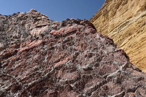 Iran (Montagnes du Zagros) - Dôme de sel de Dashti (Jashak salt dome) : strates de sel rose et gris avec figures de dissolution(VO-16-0336)