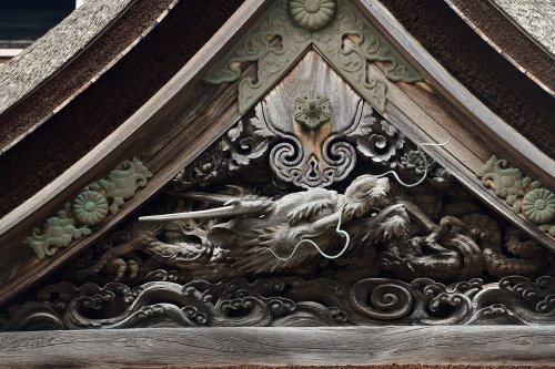 Koya San (Japon) - Détail du fronton  du temple Kongobu-ji(VO-19-1006)