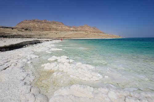 Mer Morte (Israël) - Rivage de la Mer Morte vers Ein Gedi avec montagnes en fond(VO-23-0163)