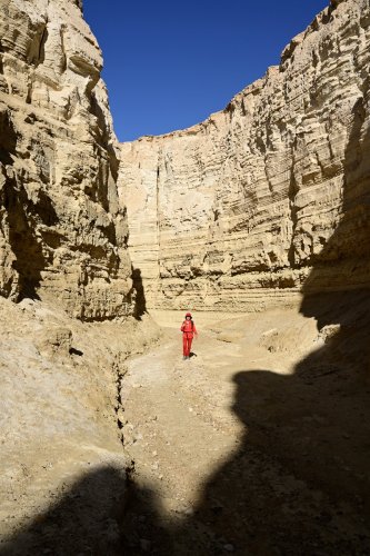 Massif du Mont Sodome (Israël) - Plaine d'Ami'Az : personnage au fond du Wadi Nahal Perazim(VO-23-0198)