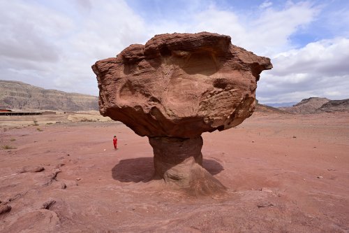 Parc national de Timna (Israël) - "The Mushroom", champignon de grès emblème du Parc (personnage en fond à gauche)(VO-23-0266)