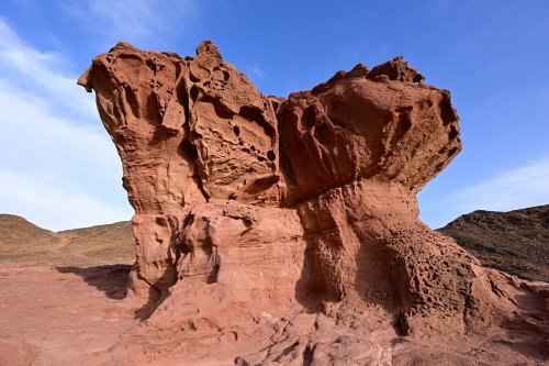 Parc national de Timna (Israël) - Observation point : champignon de grès rouge sculpté par l'érosion(VO-23-0400)