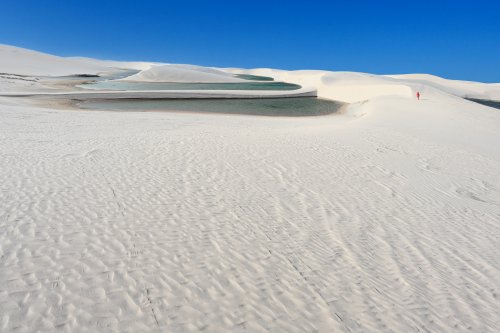 Lençois de Maranhenses (Maranhao, Brésil) - Dune de sable blanc avec rides et lacs étagés en fond(VO-23-1180)