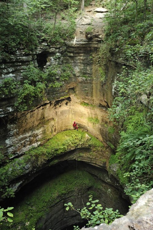 Neversink Cave (Alabama) - Remontée du puits d'entrée de 50 m.(SPE 09-0675)