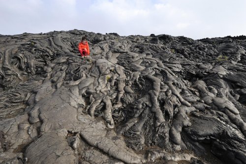 Hawaï - Volcano National Park (Big Island) - Chain of Craters Road  : Coulées de lave pahoehoe.(vo-08-0163)