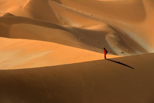 Désert du Namib. Personnage marchant sur crête de dune(V 16057)