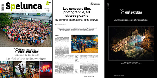 Spelunca n°167 (septembre 2022) - Les concours film, photo, art et topographie du congrès international 2022 de l’UIS